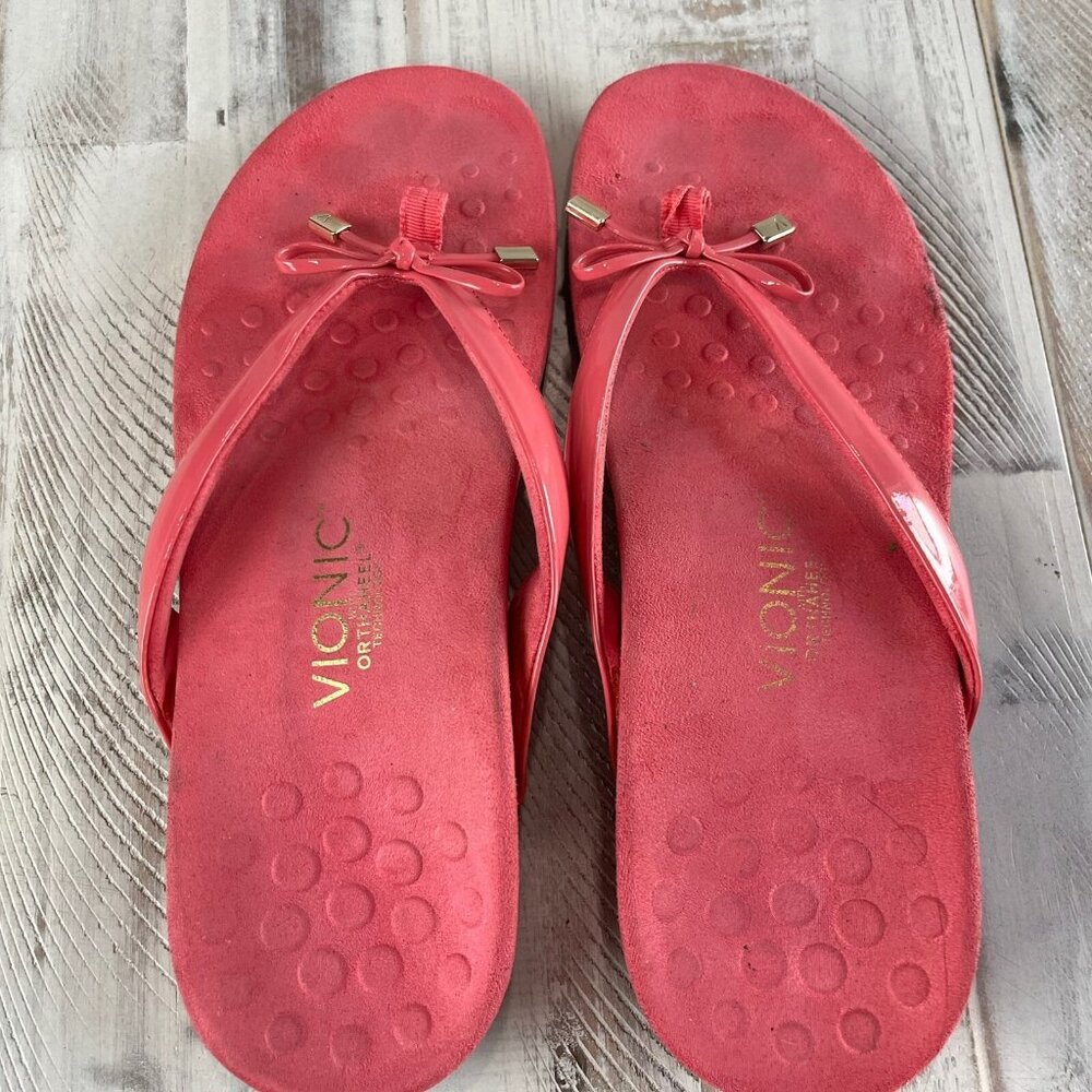 VIONIC BELLA Pink Flip Flop Bow Sandals Thong Women's Size 10 M - Picture 2 of 9